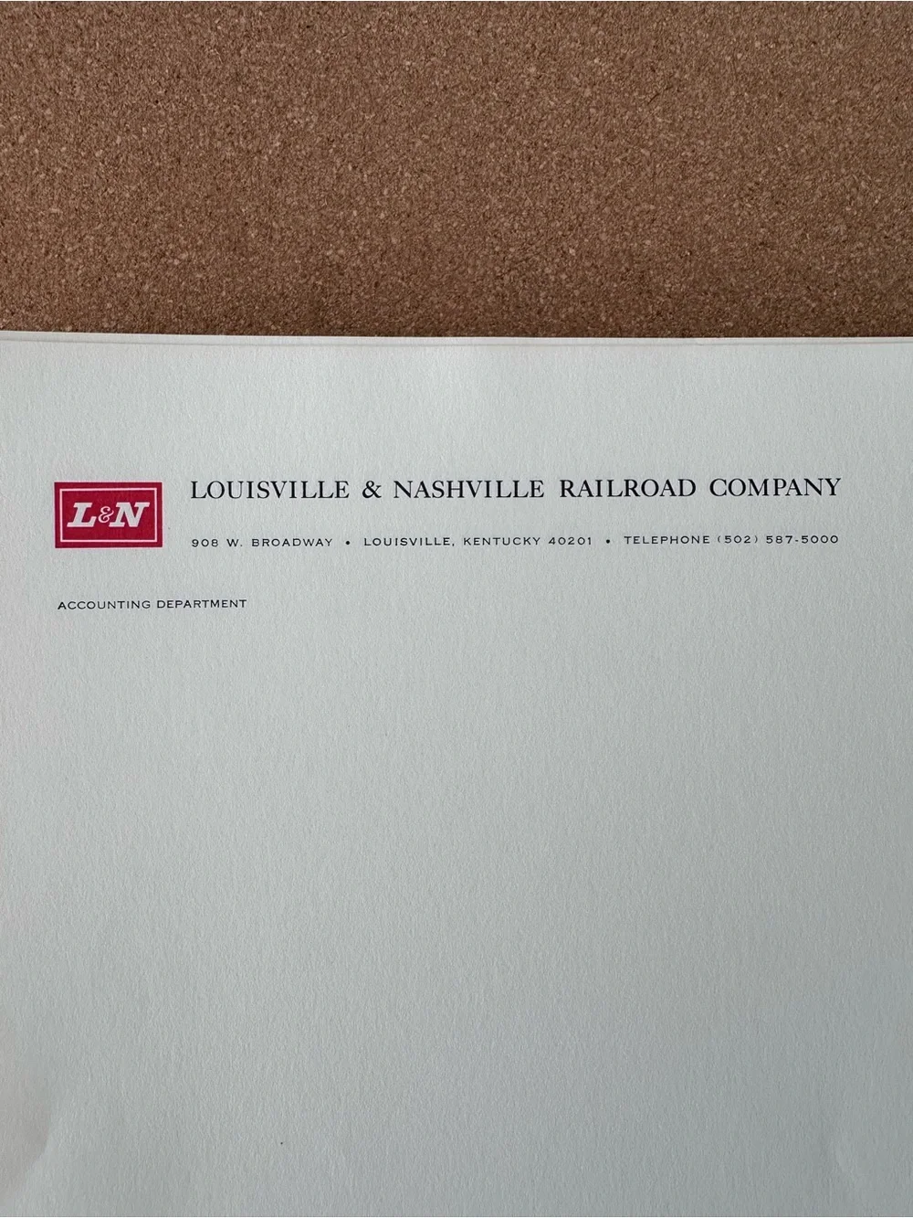Vintage Collectible L&N Railroad Letterhead Stationary 8.5